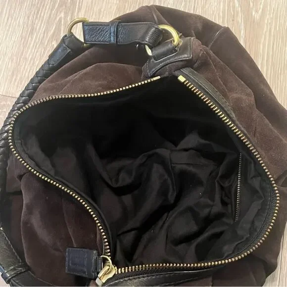 Vtg Y2K Banana Republic Brown Suede Leather Pleated Hobo Purse Braided Handle - Picture 7 of 13
